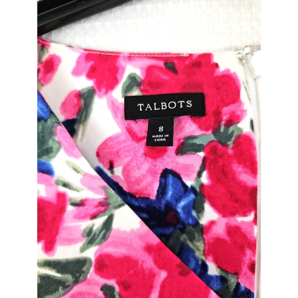 TALBOTS ~Woman Size 8~ White Floral Cotton Dress Fully Lined NWOT. - Picture 4 of 9
